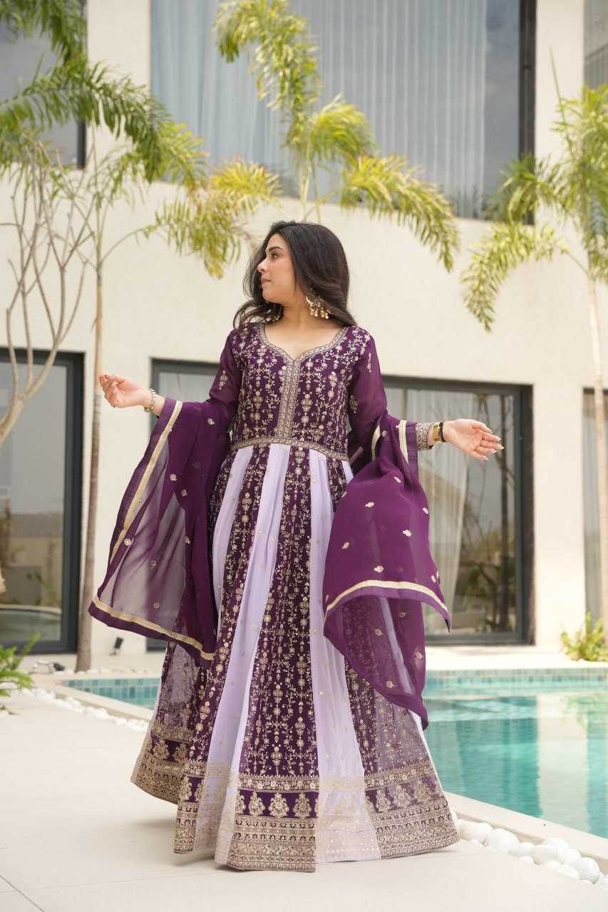 Faux Blooming Gown With Dupatta Sequin Gowns - MYLUXURY LANE ENTERPRISE