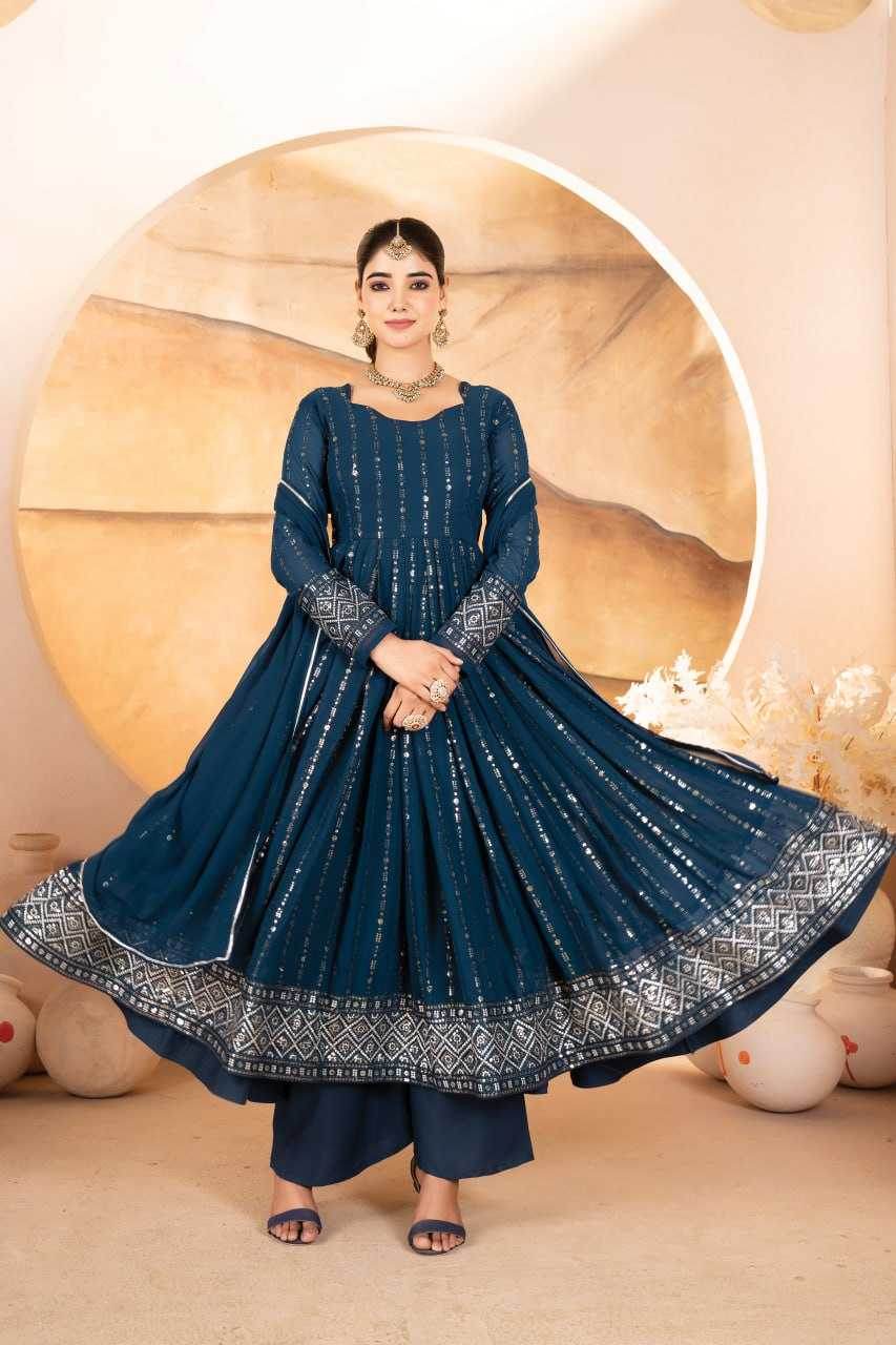 Faux Blooming Anarkali Sequin Gown - MYLUXURY LANE ENTERPRISE