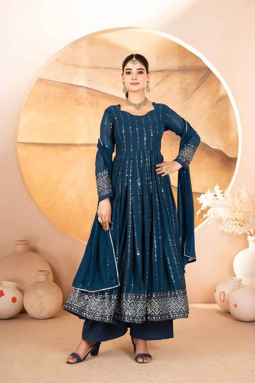Faux Blooming Anarkali Sequin Gown - MYLUXURY LANE ENTERPRISE