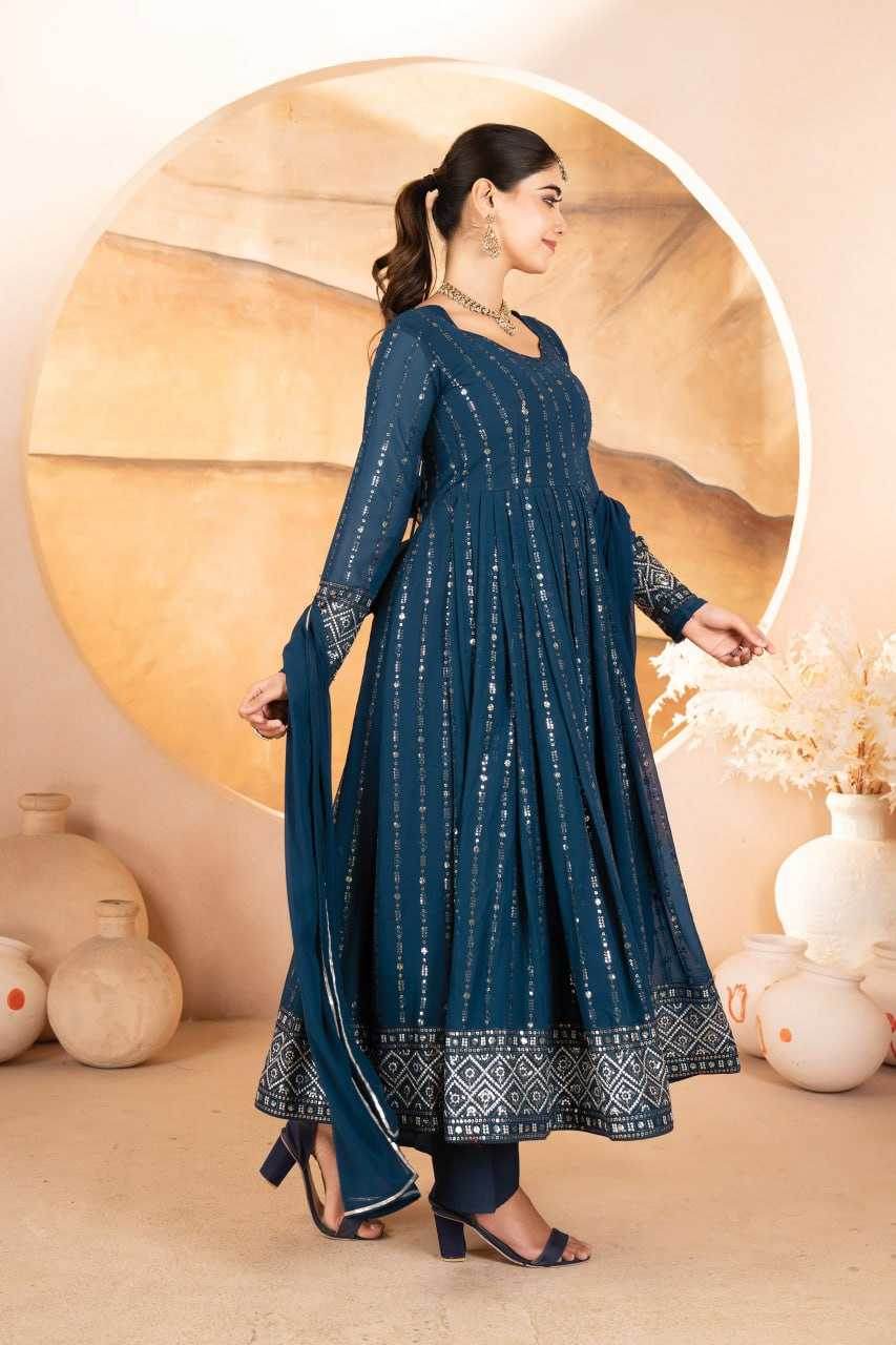 Faux Blooming Anarkali Sequin Gown - MYLUXURY LANE ENTERPRISE