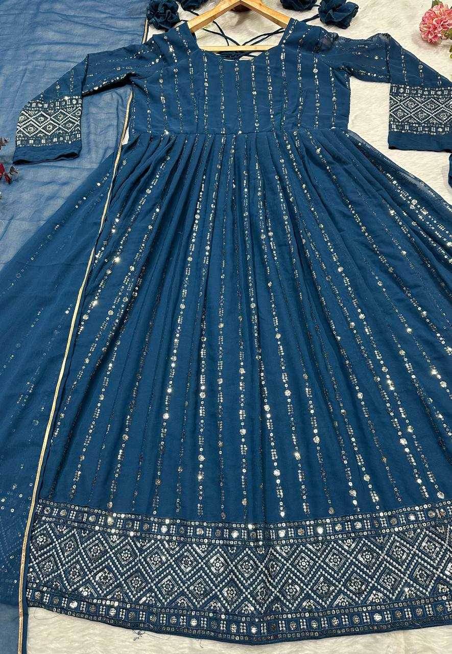 Faux Blooming Anarkali Sequin Gown - MYLUXURY LANE ENTERPRISE