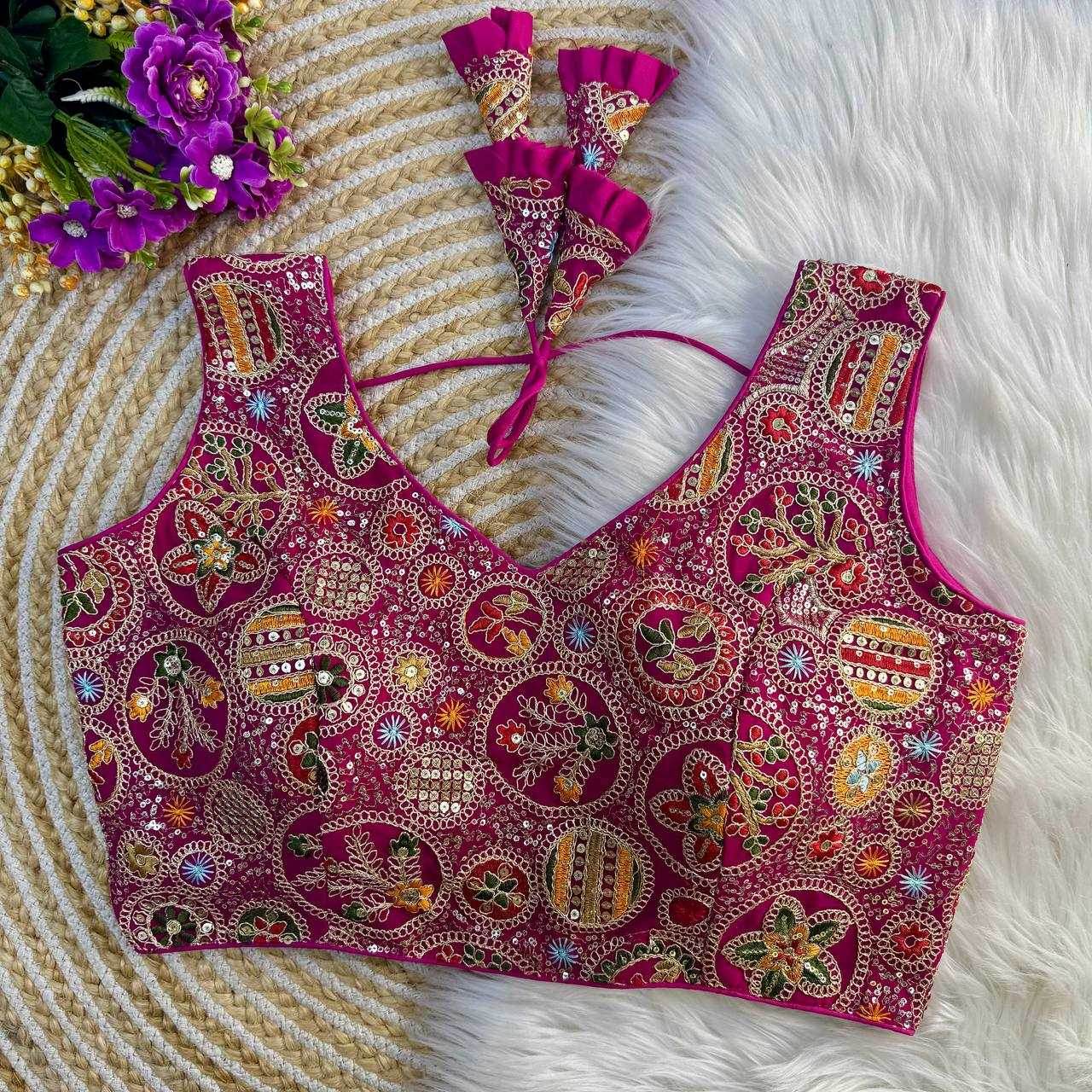 Faux Georgette Readymade V-Neck Sequence Embroidery Sleeveless Blouse - MYLUXURY LANE ENTERPRISE