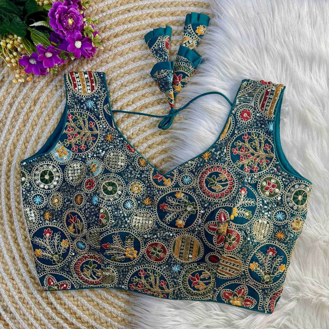 Faux Georgette Readymade V-Neck Sequence Embroidery Sleeveless Blouse - MYLUXURY LANE ENTERPRISE