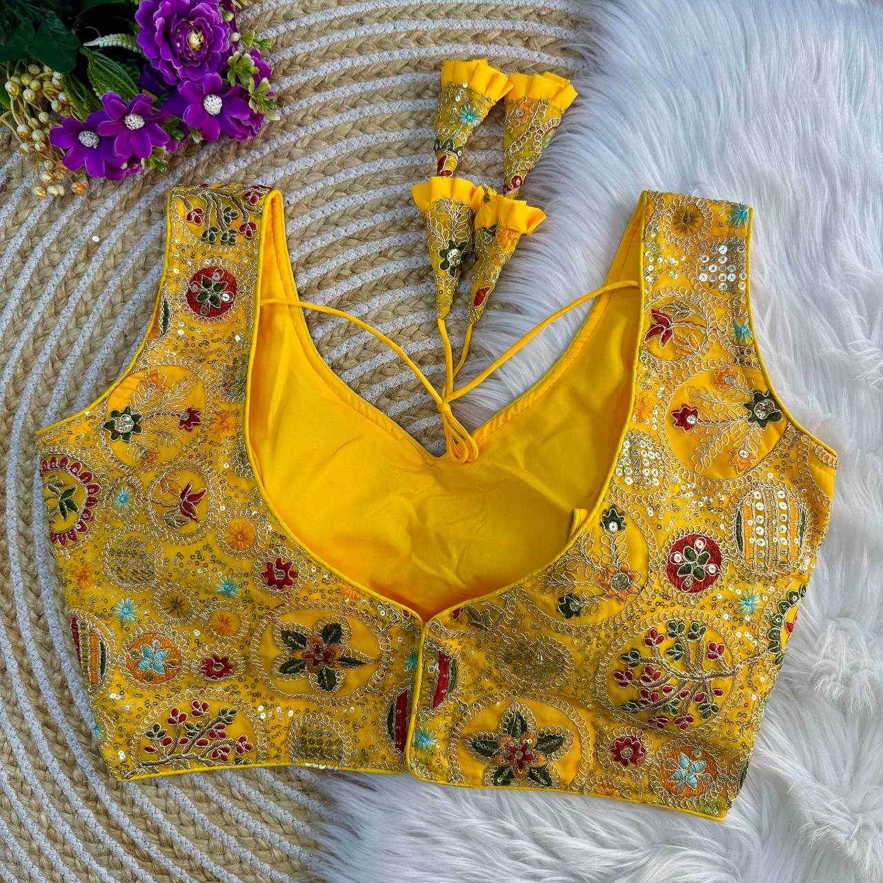 Faux Georgette Readymade V-Neck Sequence Embroidery Sleeveless Blouse - MYLUXURY LANE ENTERPRISE