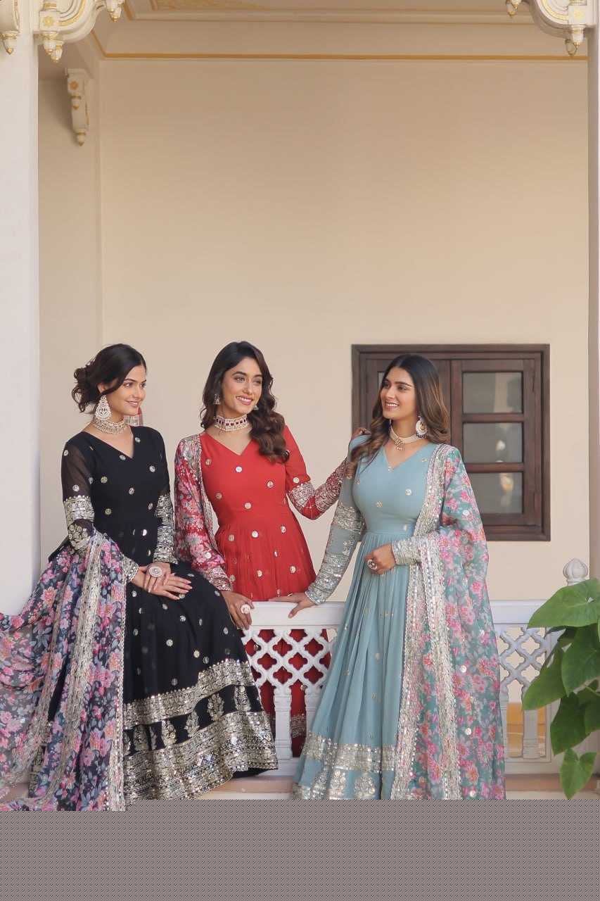 FAUX GEORGETTE EMBROIDERY ANARKALI LONG GOWN - MYLUXURY LANE ENTERPRISE