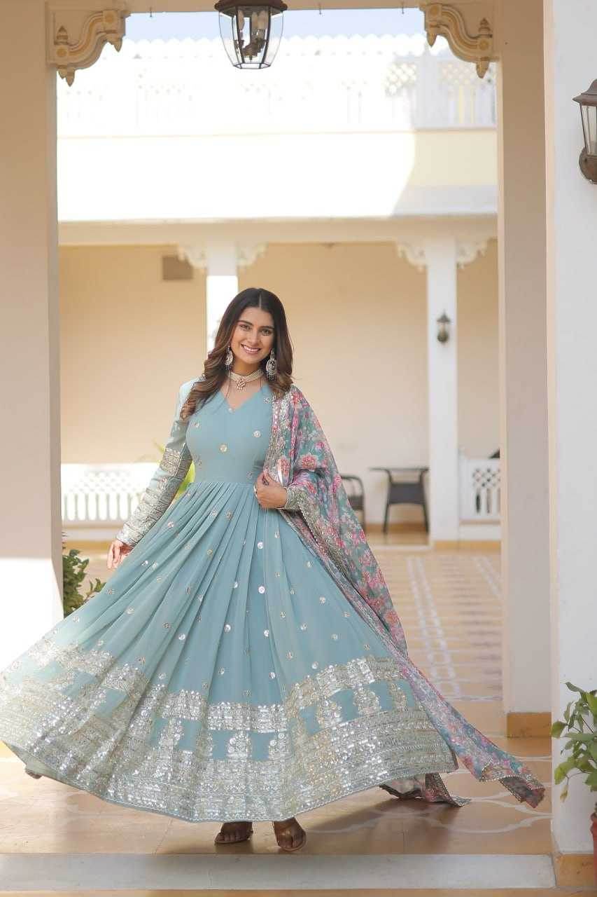 FAUX GEORGETTE EMBROIDERY ANARKALI LONG GOWN - MYLUXURY LANE ENTERPRISE