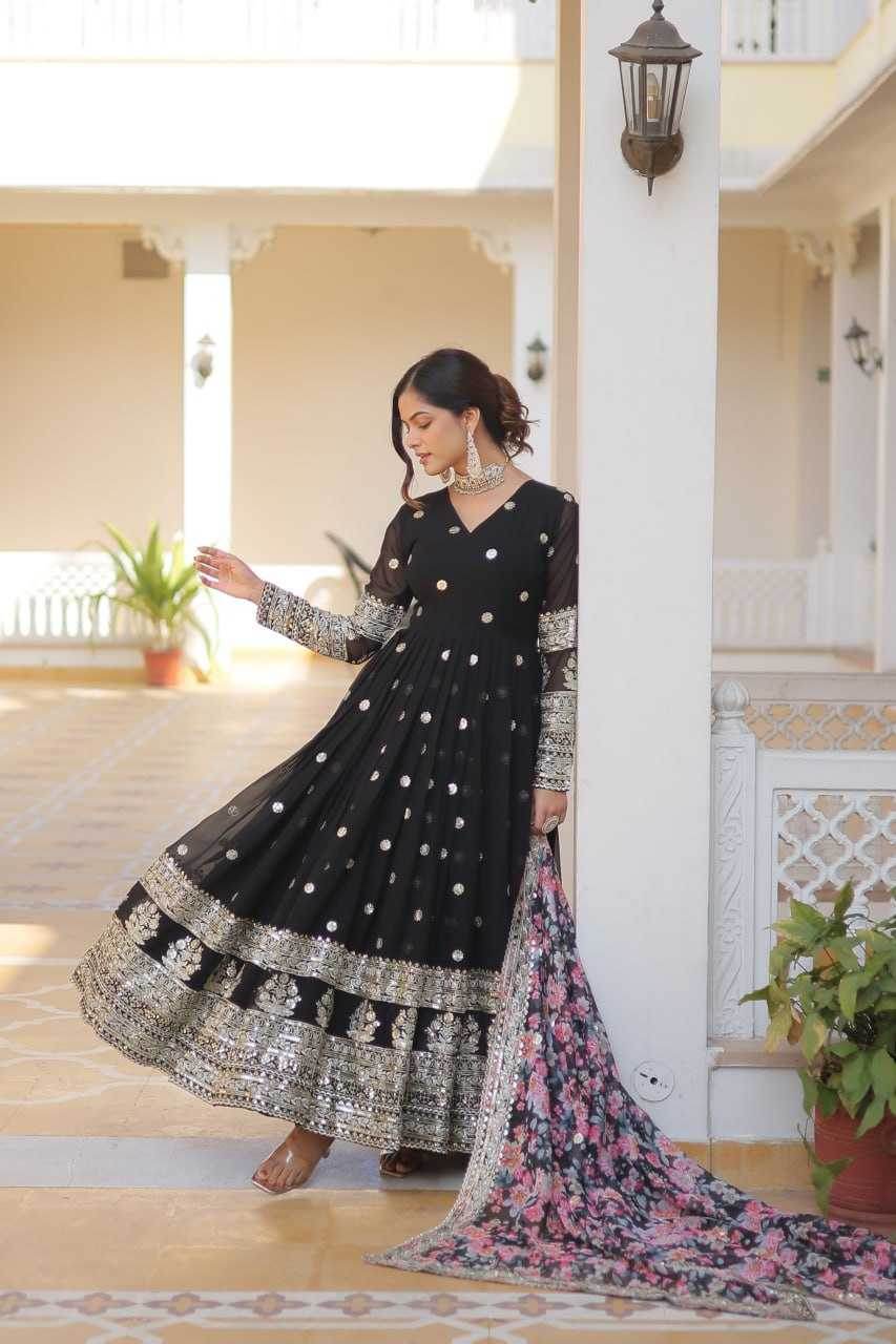 FAUX GEORGETTE EMBROIDERY ANARKALI LONG GOWN - MYLUXURY LANE ENTERPRISE