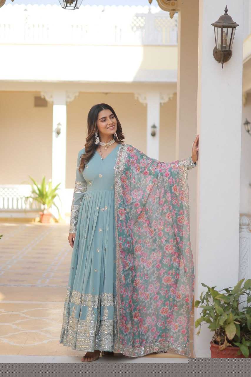 FAUX GEORGETTE EMBROIDERY ANARKALI LONG GOWN - MYLUXURY LANE ENTERPRISE