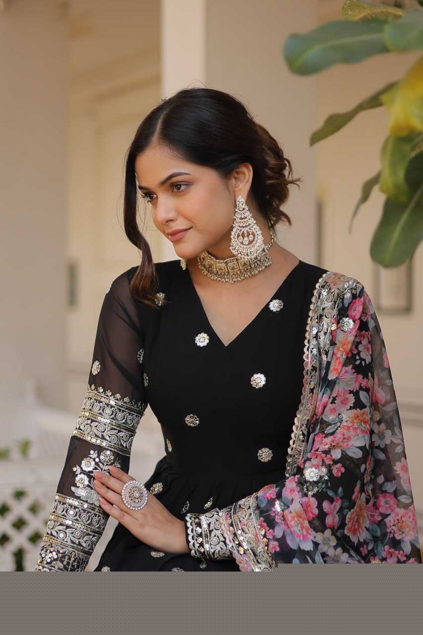 FAUX GEORGETTE EMBROIDERY ANARKALI LONG GOWN - MYLUXURY LANE ENTERPRISE