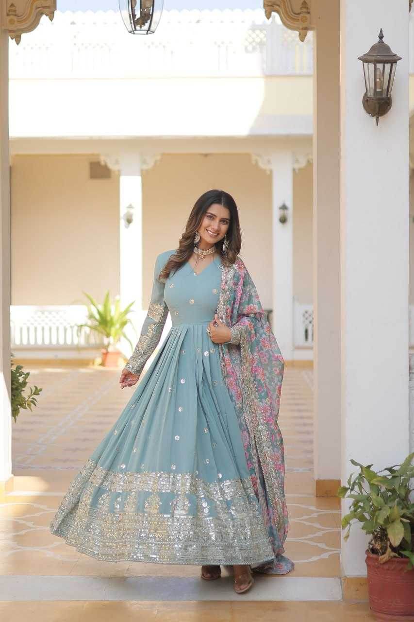 FAUX GEORGETTE EMBROIDERY ANARKALI LONG GOWN - MYLUXURY LANE ENTERPRISE