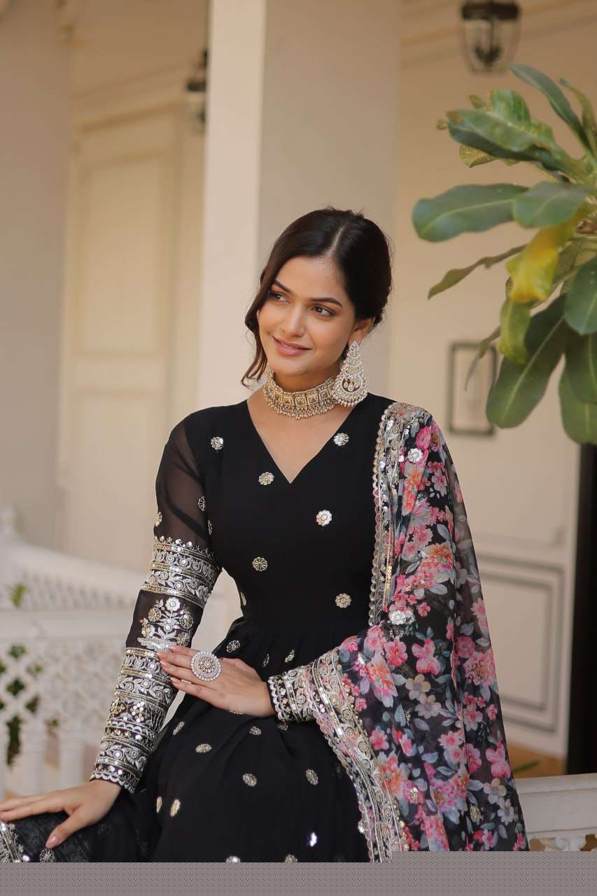 FAUX GEORGETTE EMBROIDERY ANARKALI LONG GOWN - MYLUXURY LANE ENTERPRISE