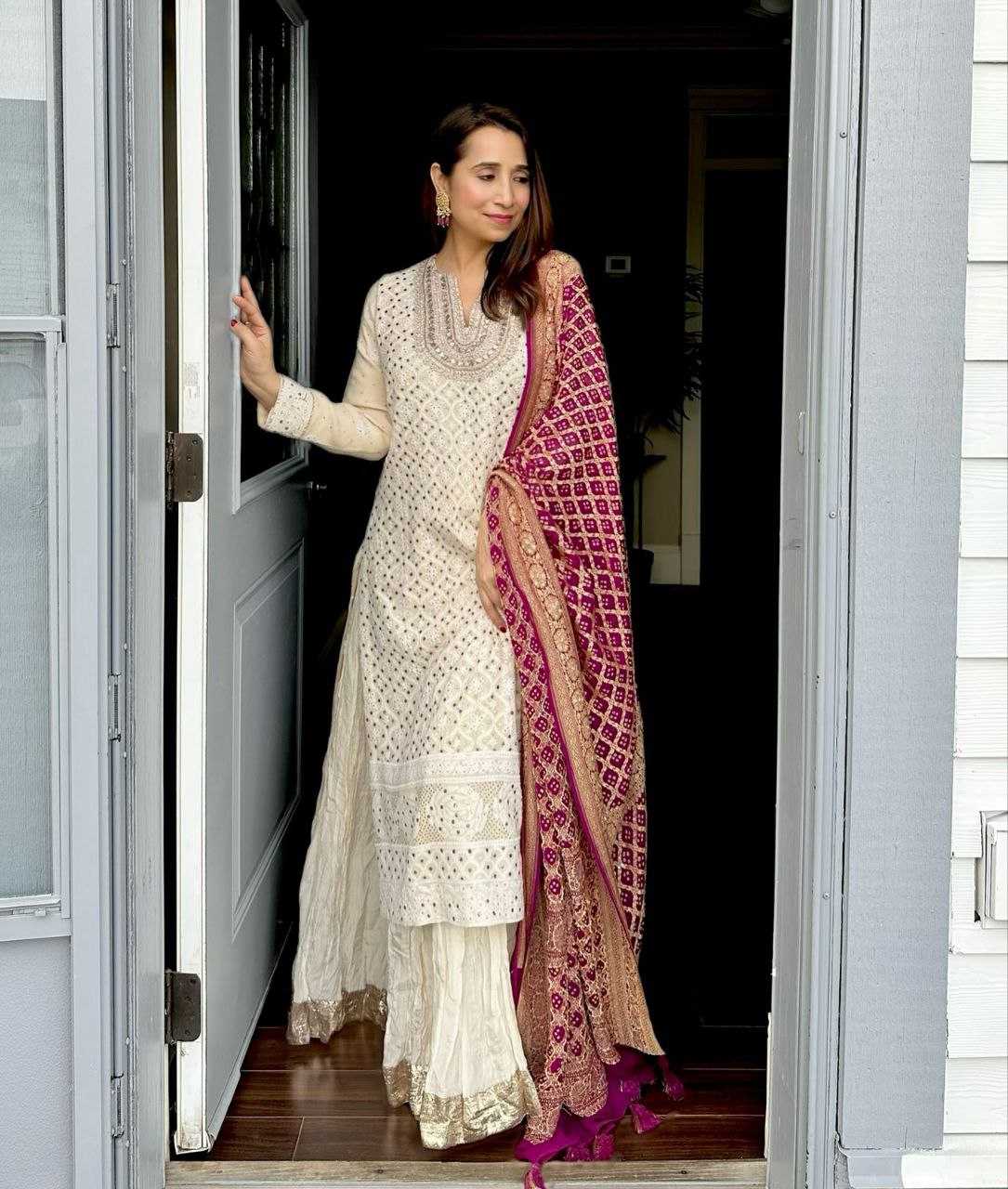 Faux Georgette Embroidered Kurti With Palazzo