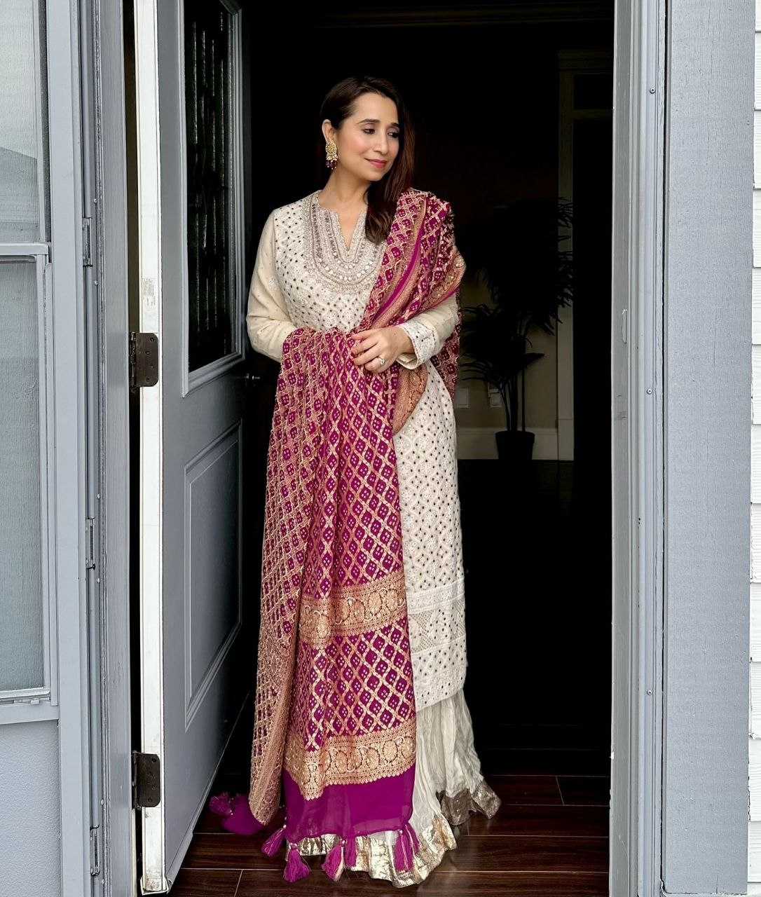 Faux Georgette Embroidered Kurti With Palazzo