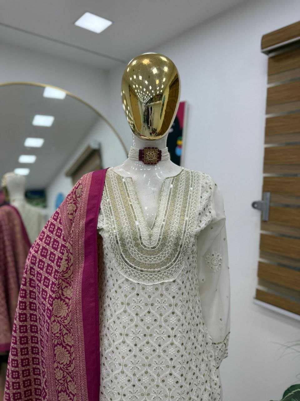 Faux Georgette Embroidered Kurti With Palazzo