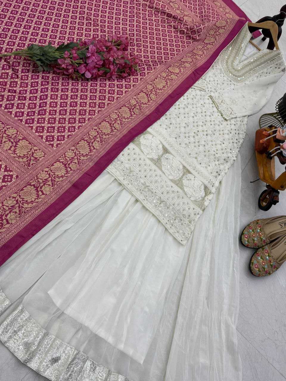 Faux Georgette Embroidered Kurti With Palazzo