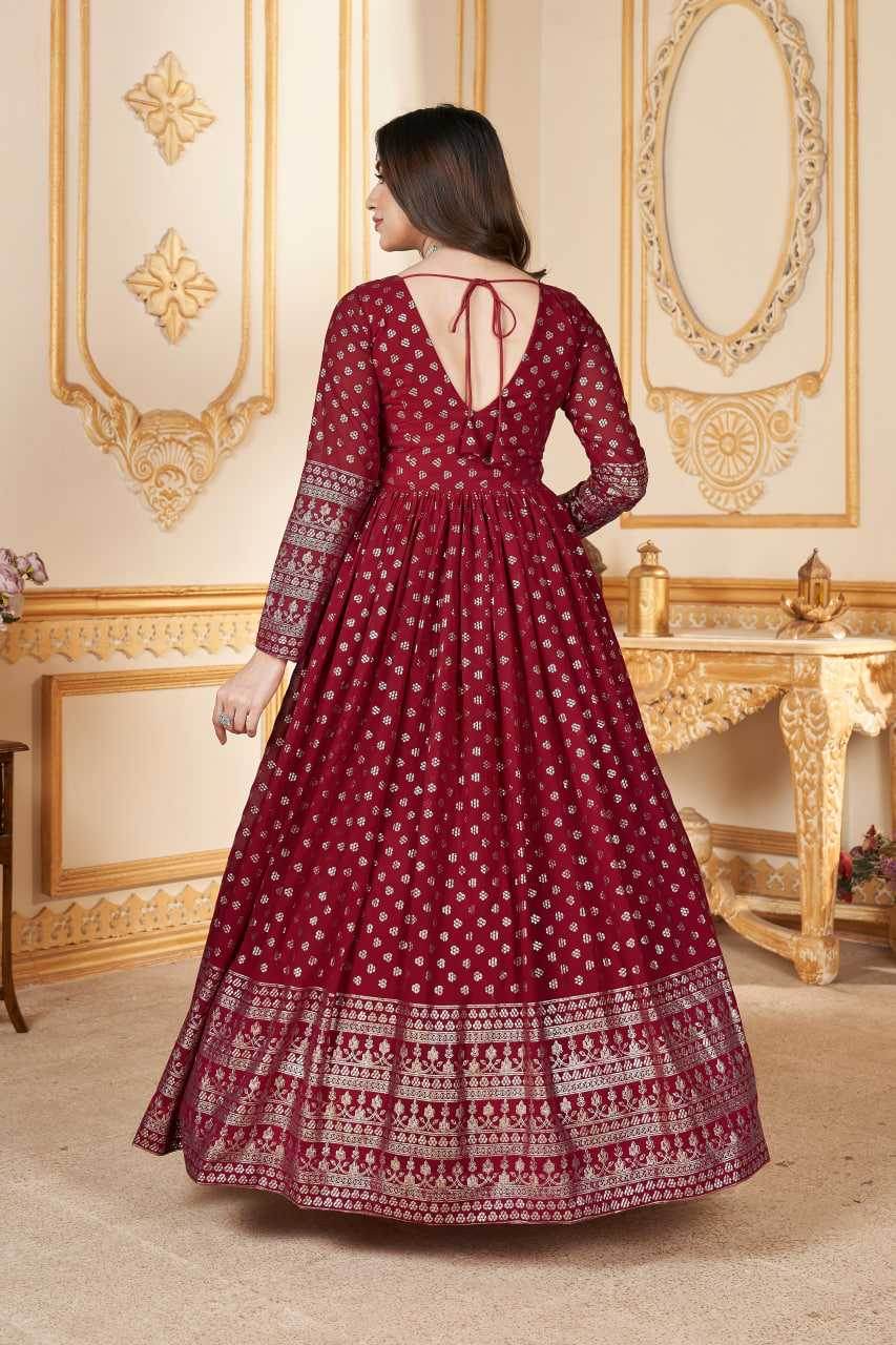 Faux Georgette Long Red Gown - MYLUXURY LANE ENTERPRISE