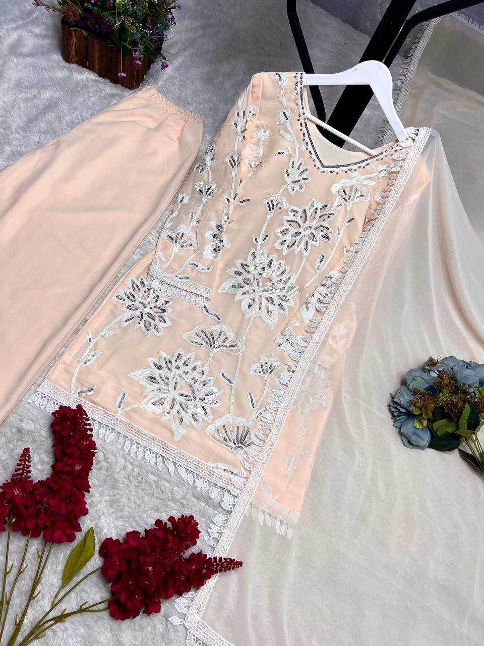 Faux Georgette Embroidery Palazzo Suit - MYLUXURY LANE ENTERPRISE