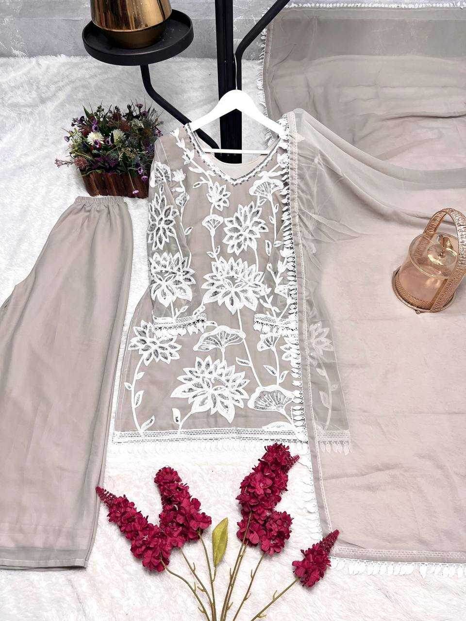 Faux Georgette Embroidery Palazzo Suit - MYLUXURY LANE ENTERPRISE