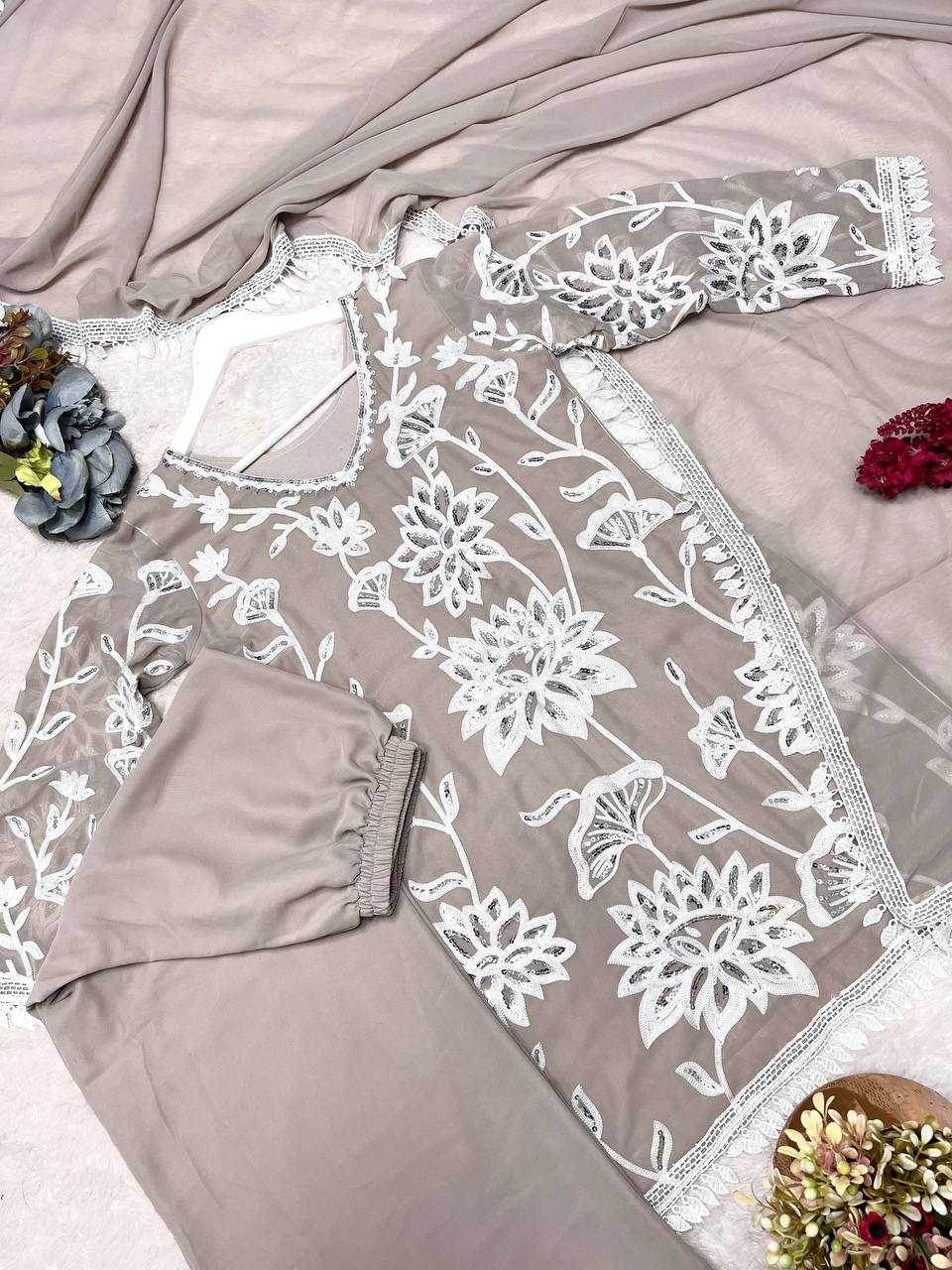 Faux Georgette Embroidery Palazzo Suit - MYLUXURY LANE ENTERPRISE