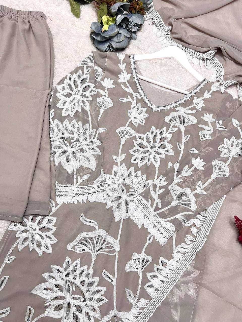 Faux Georgette Embroidery Palazzo Suit - MYLUXURY LANE ENTERPRISE