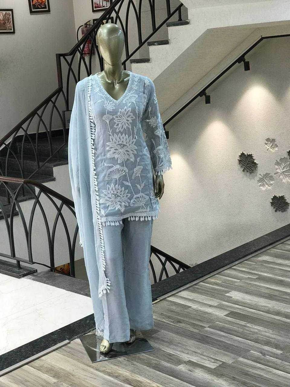Faux Georgette Embroidery Palazzo Suit - MYLUXURY LANE ENTERPRISE