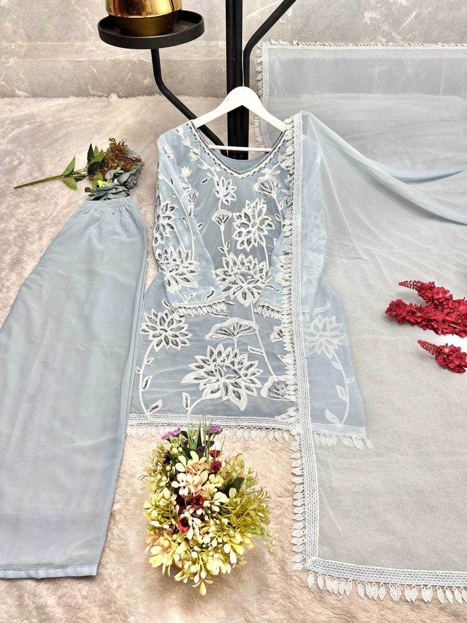 Faux Georgette Embroidery Palazzo Suit - MYLUXURY LANE ENTERPRISE