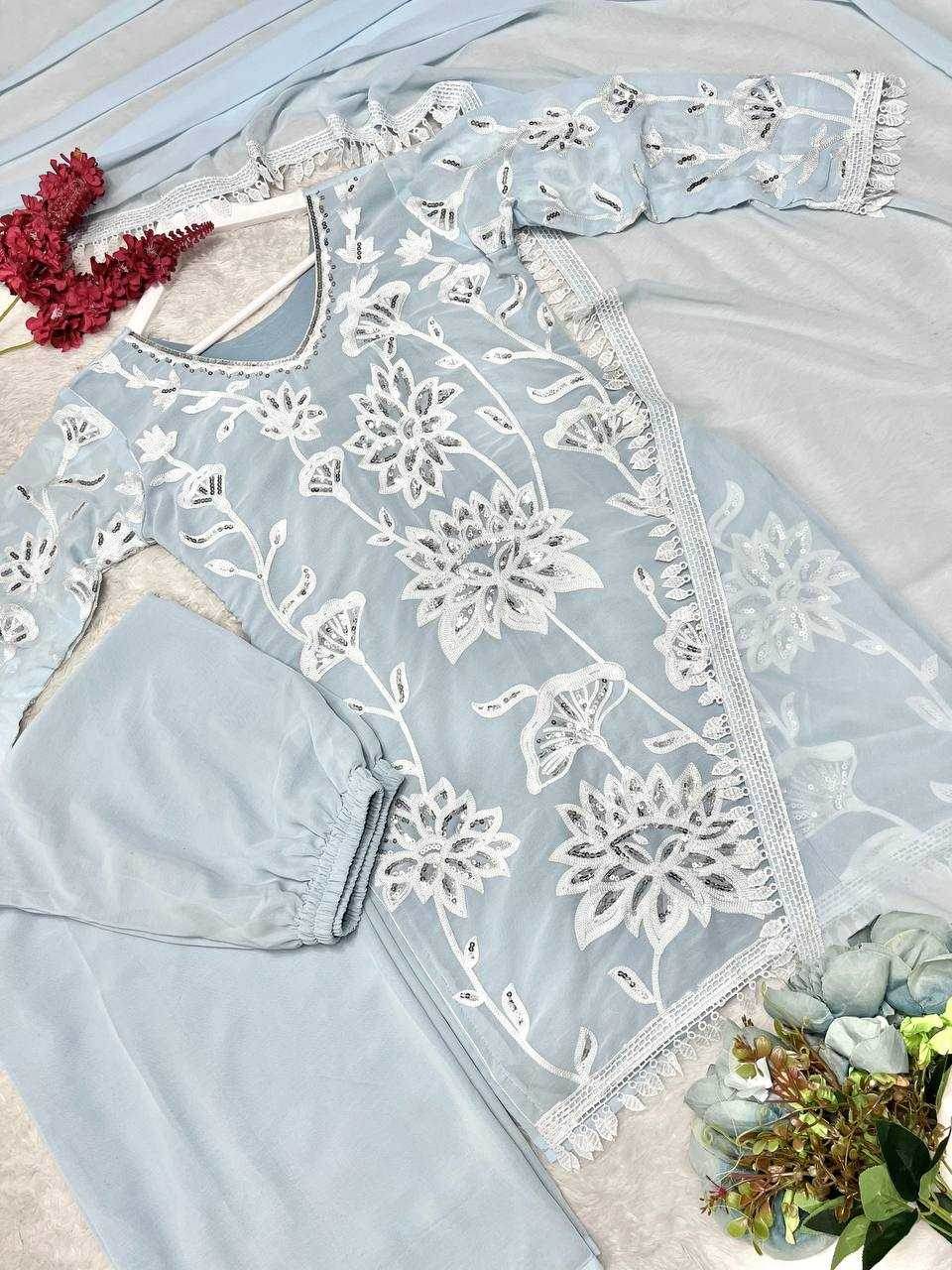 Faux Georgette Embroidery Palazzo Suit - MYLUXURY LANE ENTERPRISE