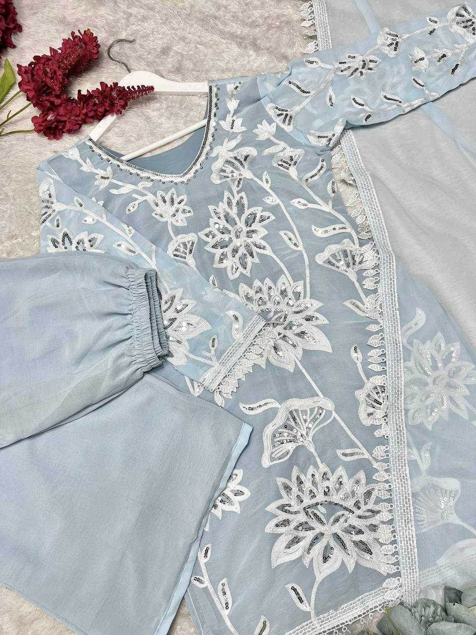 Faux Georgette Embroidery Palazzo Suit - MYLUXURY LANE ENTERPRISE