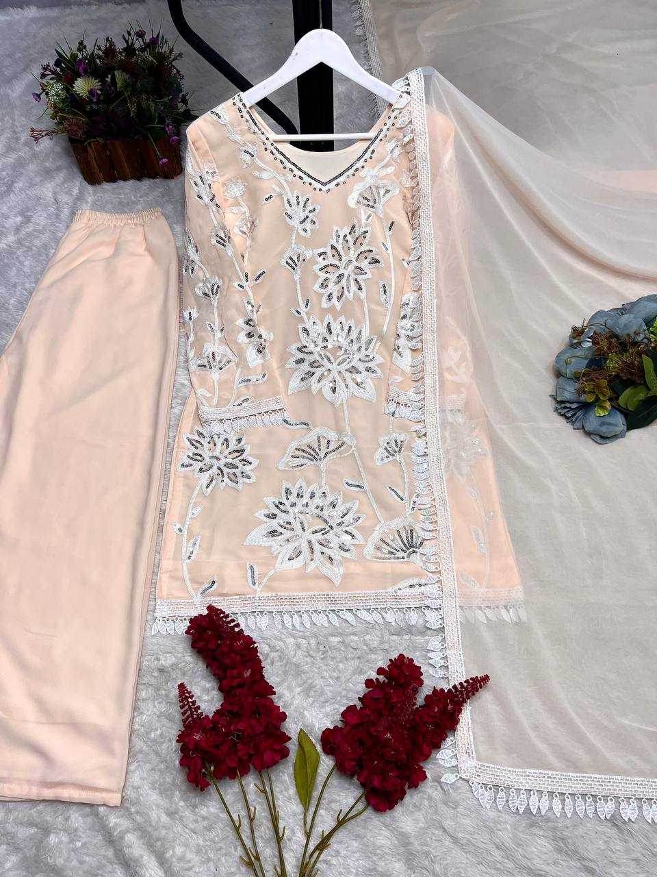 Faux Georgette Embroidery Palazzo Suit - MYLUXURY LANE ENTERPRISE