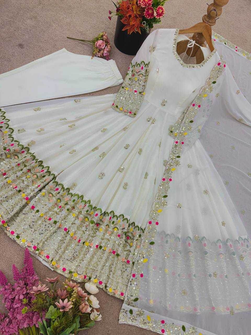 Faux Georgette Embroidery Sequin Gown - MYLUXURY LANE ENTERPRISE