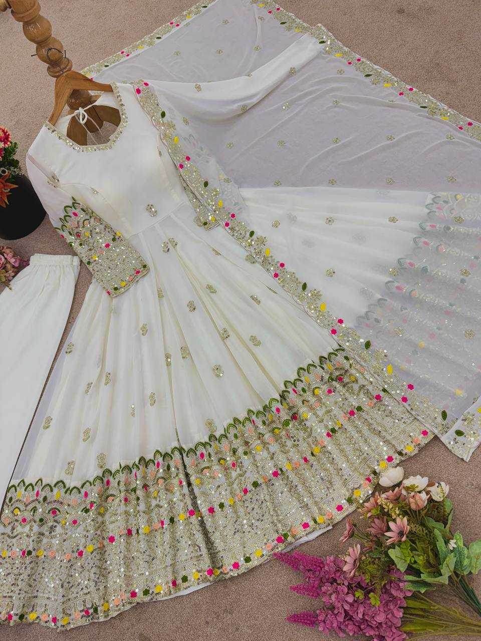 Faux Georgette Embroidery Sequin Gown - MYLUXURY LANE ENTERPRISE