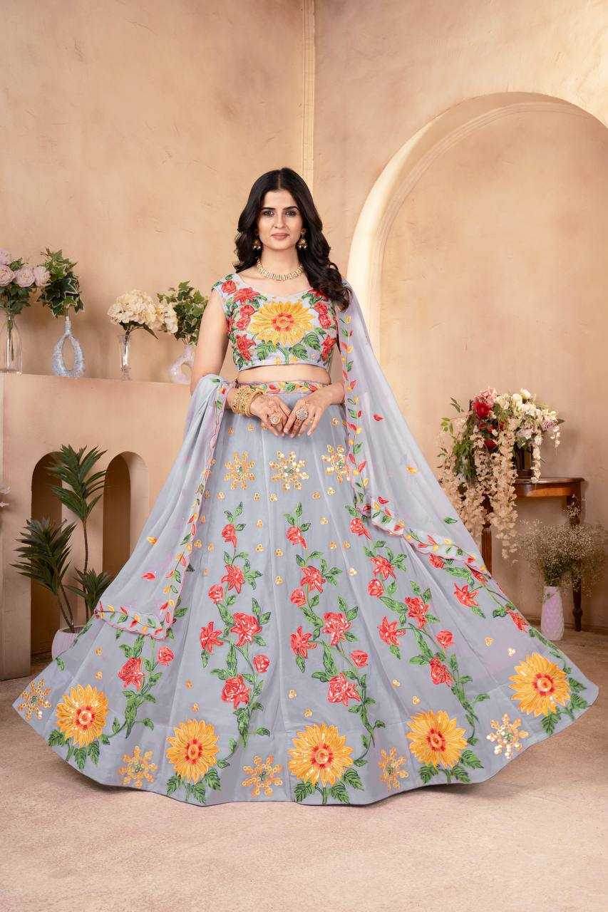 Faux GeorgetteEmbroidered Sequins Lehenga With Cancan - MYLUXURY LANE ENTERPRISE
