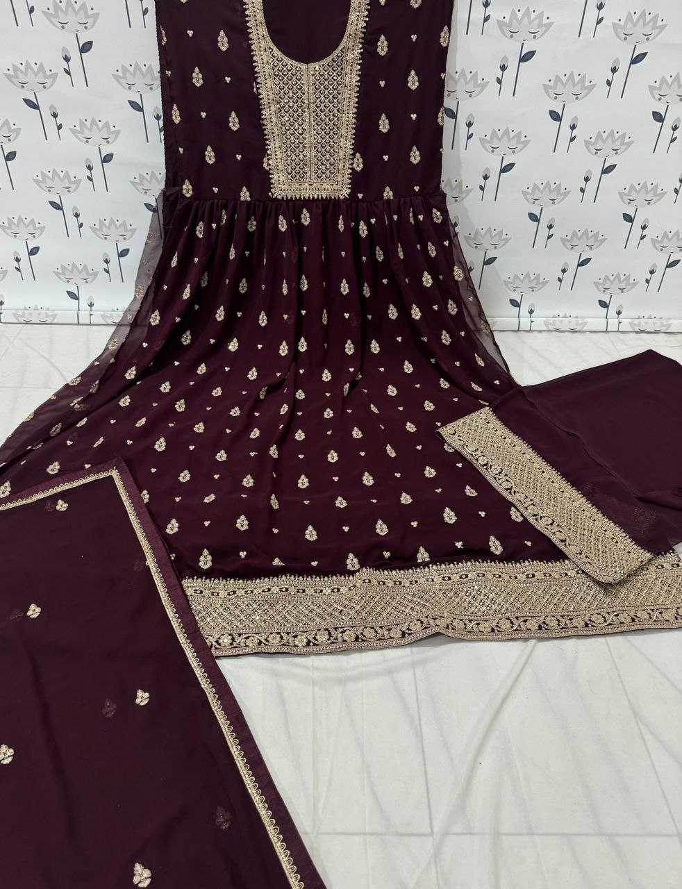 Faux Georgette Embroidery Anarkali Long Sequin Gown - MYLUXURY LANE ENTERPRISE