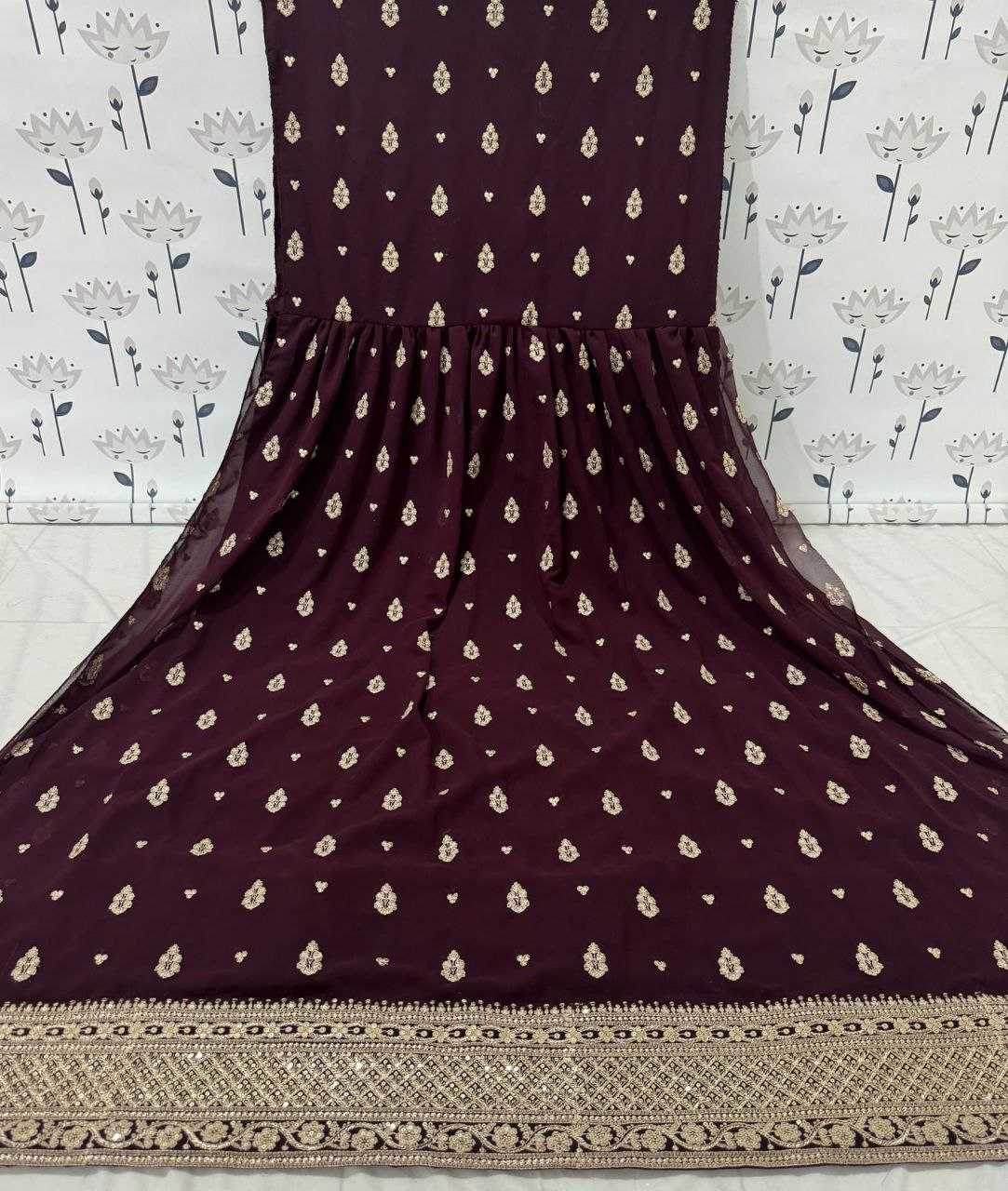 Faux Georgette Embroidery Anarkali Long Sequin Gown - MYLUXURY LANE ENTERPRISE