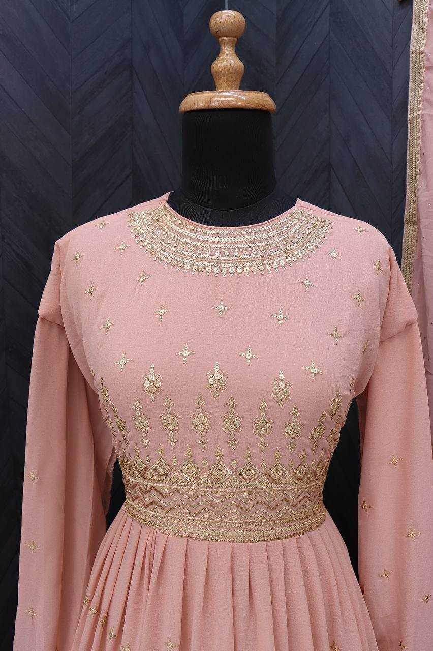 Faux Georgette Embroidery Anarkali Long Full Sleeve Gown - MYLUXURY LANE ENTERPRISE