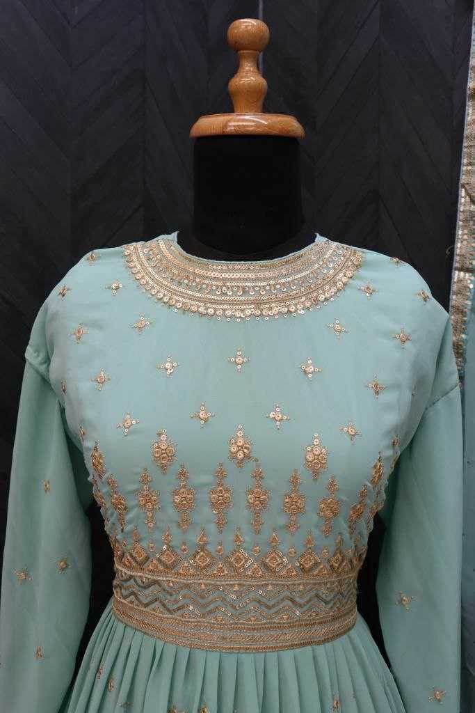 Faux Georgette Embroidery Anarkali Long Full Sleeve Gown - MYLUXURY LANE ENTERPRISE