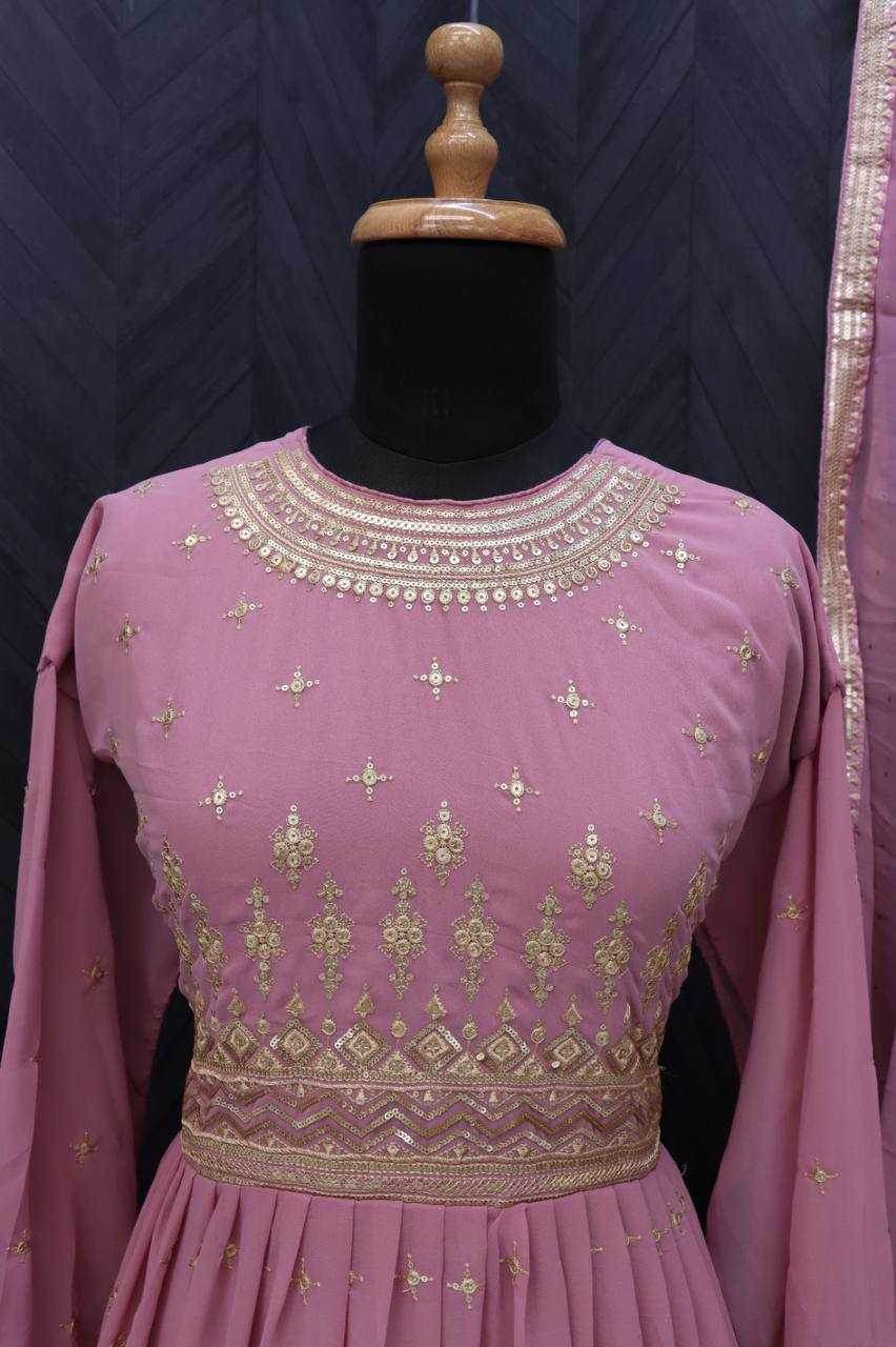 Faux Georgette Embroidery Anarkali Long Full Sleeve Gown - MYLUXURY LANE ENTERPRISE