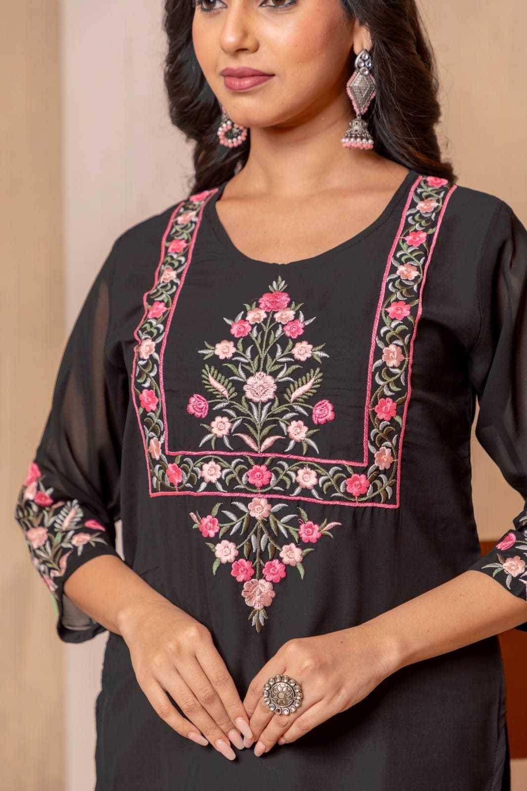 Faux Georgette Embroidered Kurti - MYLUXURY LANE ENTERPRISE
