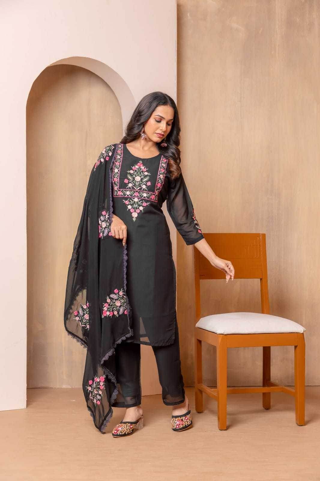 Faux Georgette Embroidered Kurti - MYLUXURY LANE ENTERPRISE