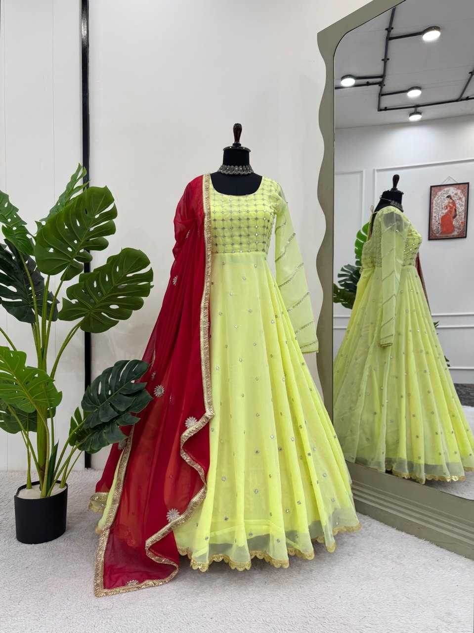 Faux Georgette Anarkali Gown Long Gown - MYLUXURY LANE ENTERPRISE