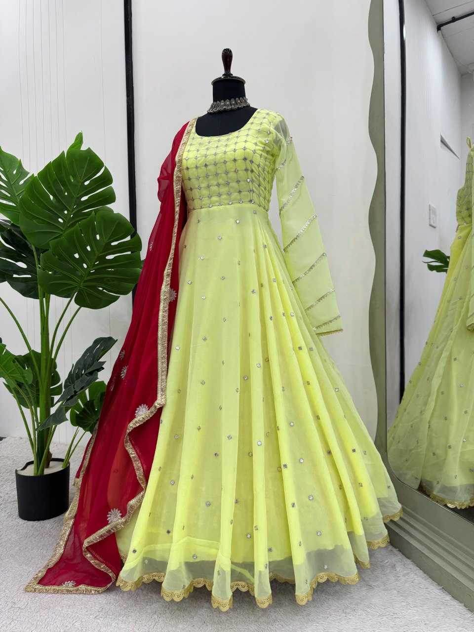 Faux Georgette Anarkali Gown Long Gown - MYLUXURY LANE ENTERPRISE