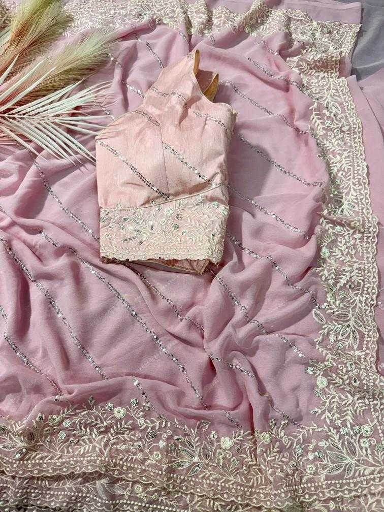 Faux Georgette Pink Saree - MYLUXURY LANE ENTERPRISE