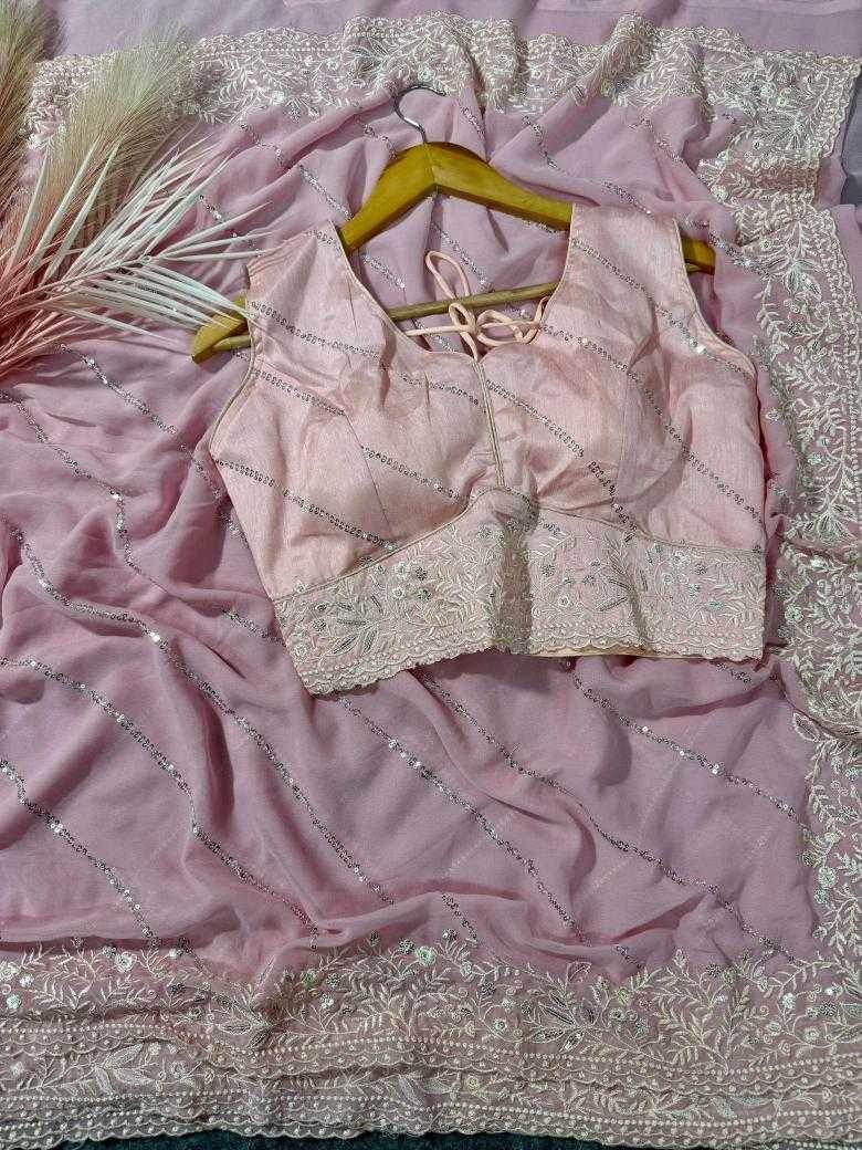 Faux Georgette Pink Saree - MYLUXURY LANE ENTERPRISE