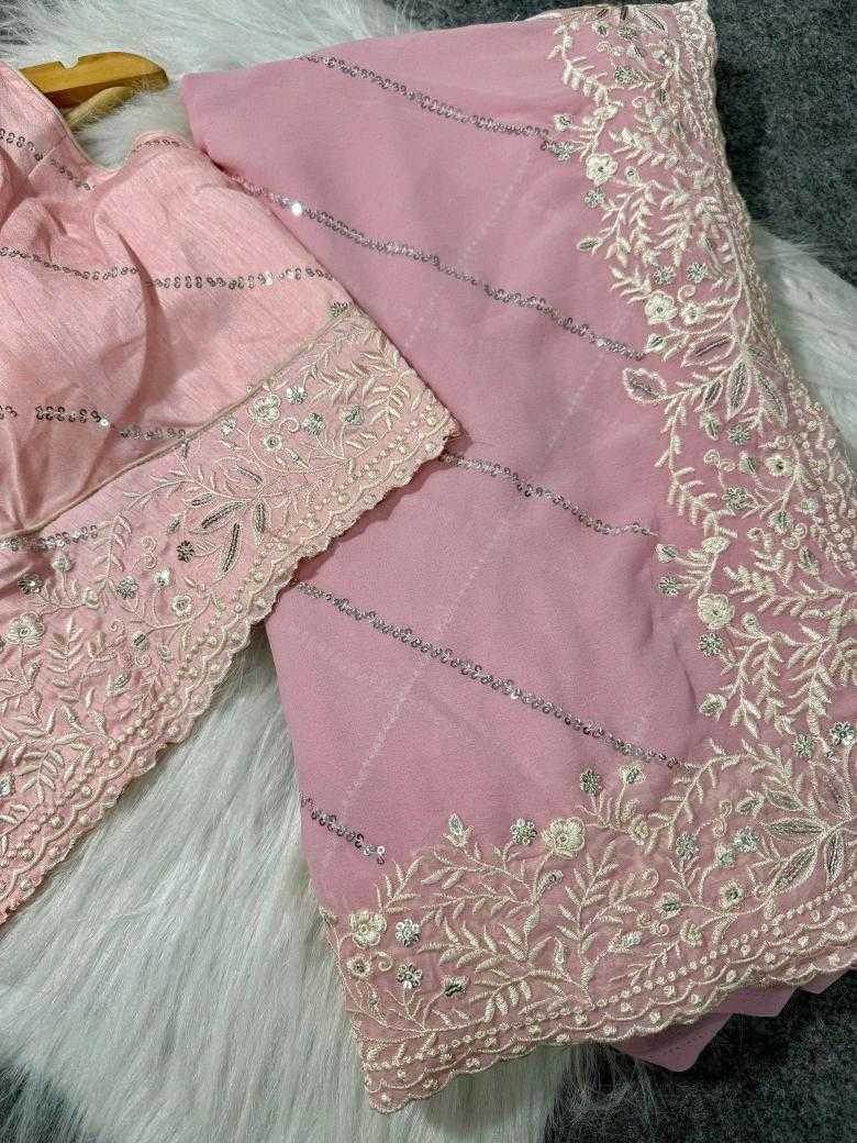 Faux Georgette Pink Saree - MYLUXURY LANE ENTERPRISE