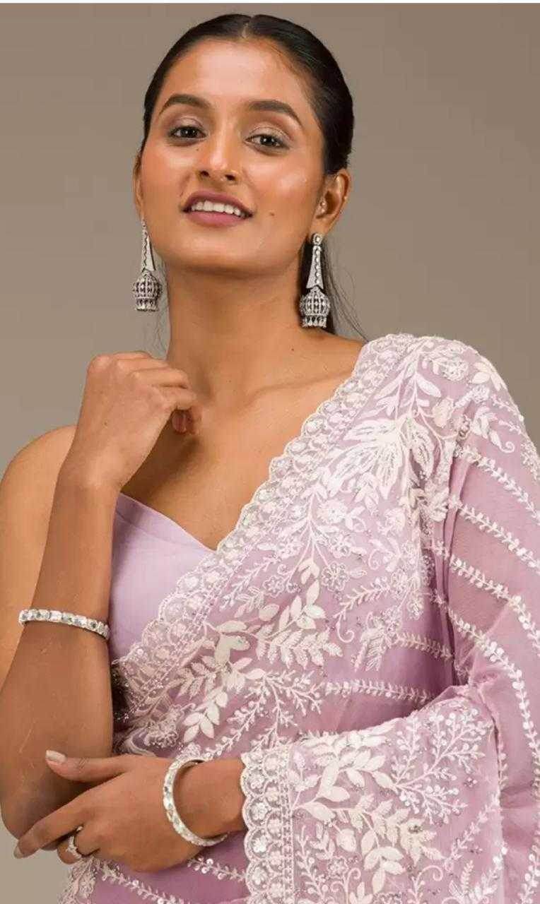 Faux Georgette Pink Saree - MYLUXURY LANE ENTERPRISE