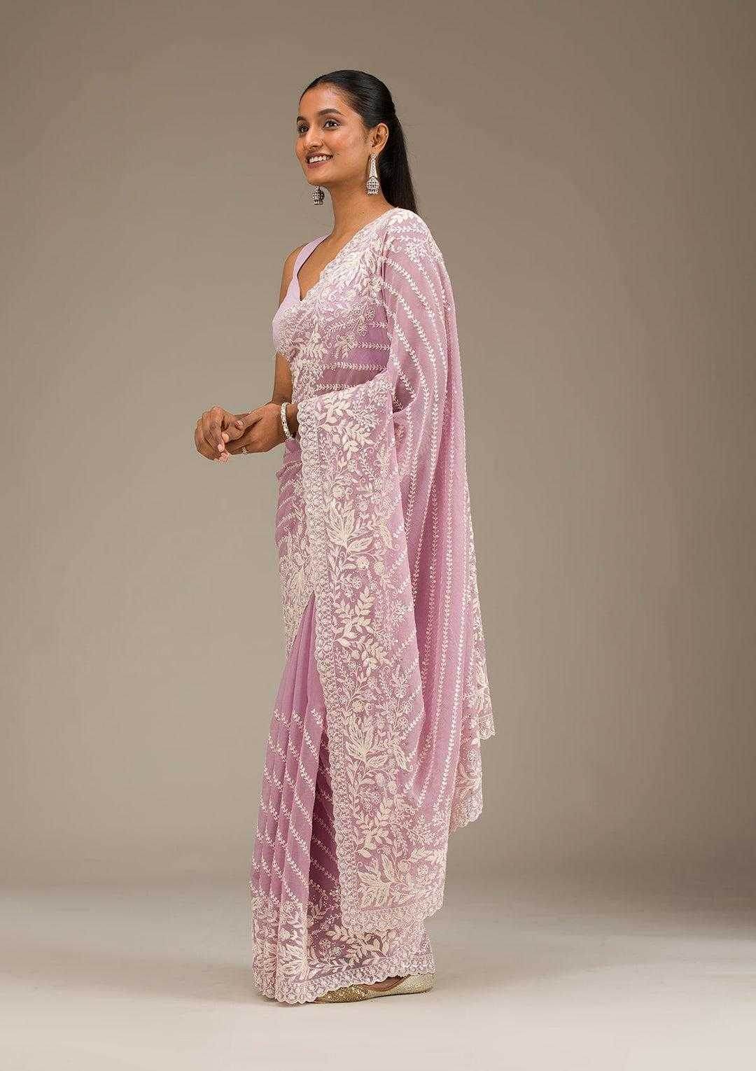 Faux Georgette Pink Saree - MYLUXURY LANE ENTERPRISE