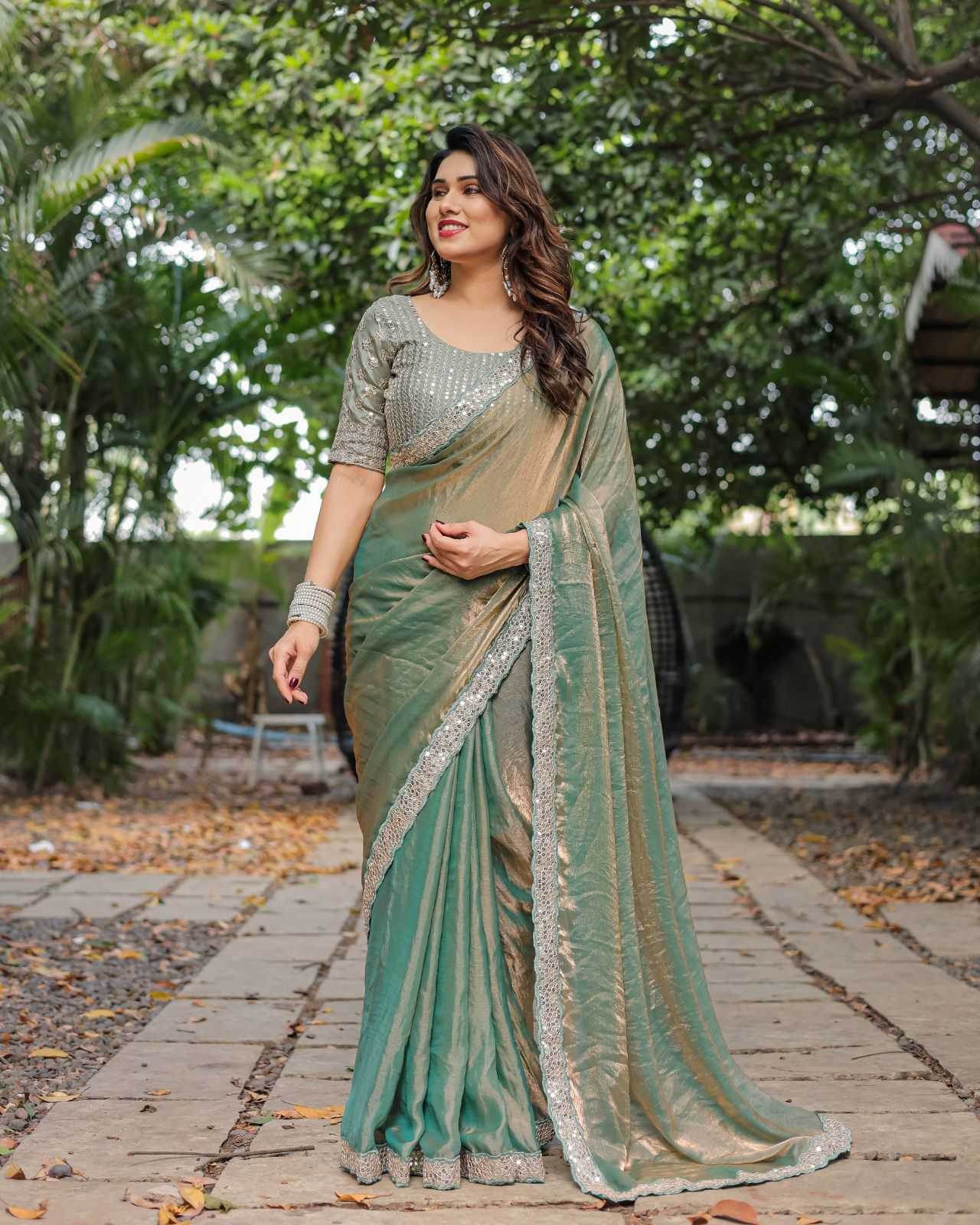 FENDY Party Wear Chiffon Lace Border Sarees - MYLUXURY LANE ENTERPRISE