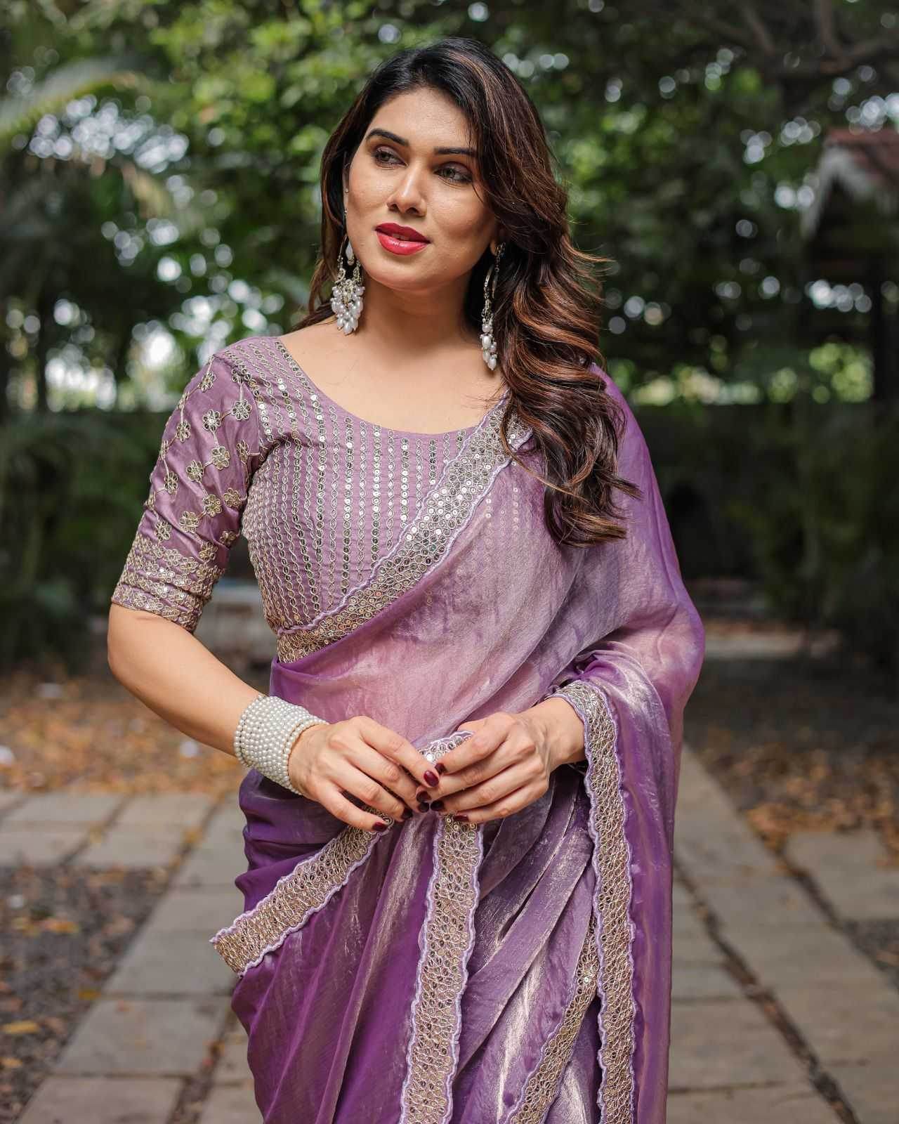 FENDY Party Wear Chiffon Lace Border Sarees - MYLUXURY LANE ENTERPRISE