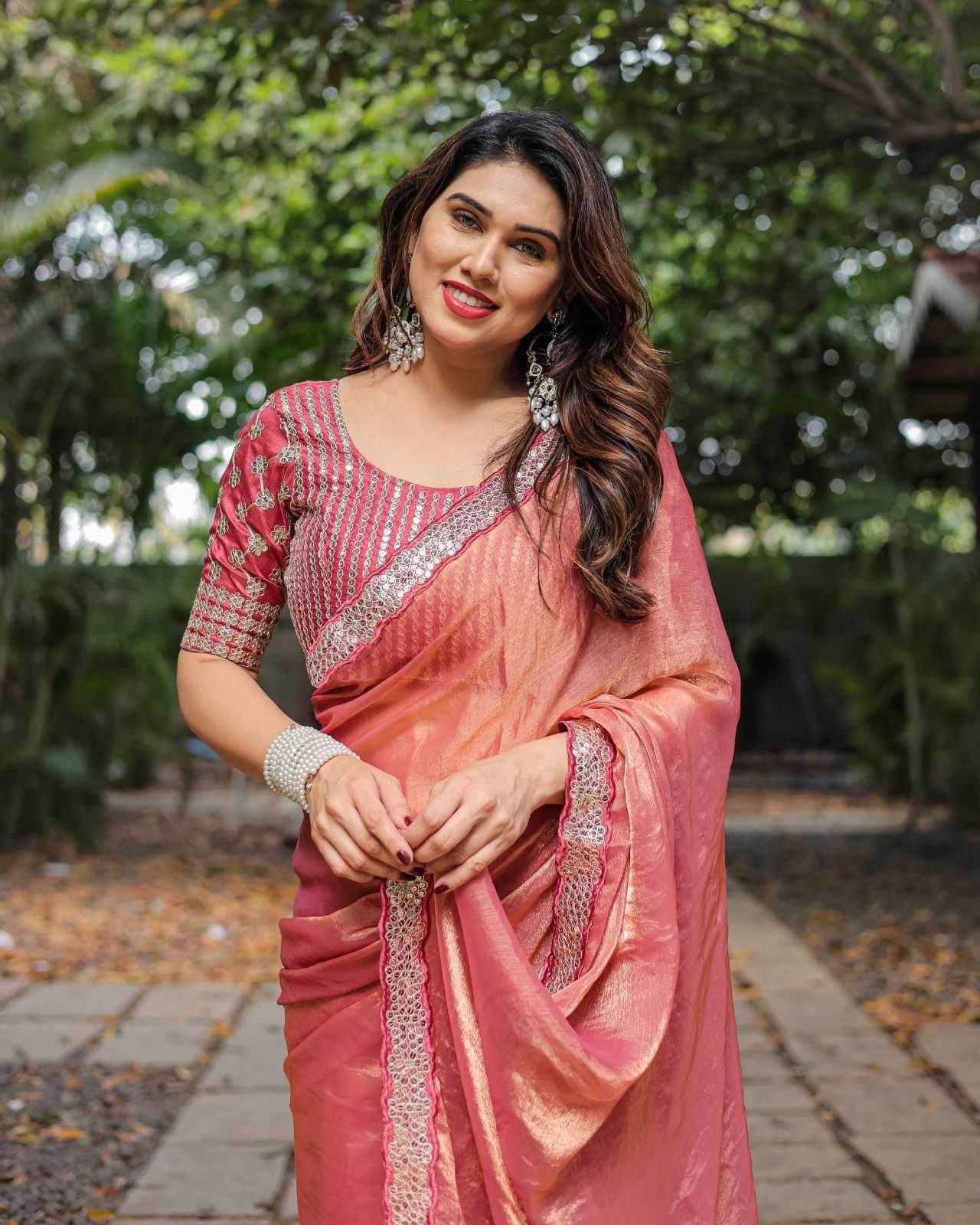 FENDY Party Wear Chiffon Lace Border Sarees - MYLUXURY LANE ENTERPRISE