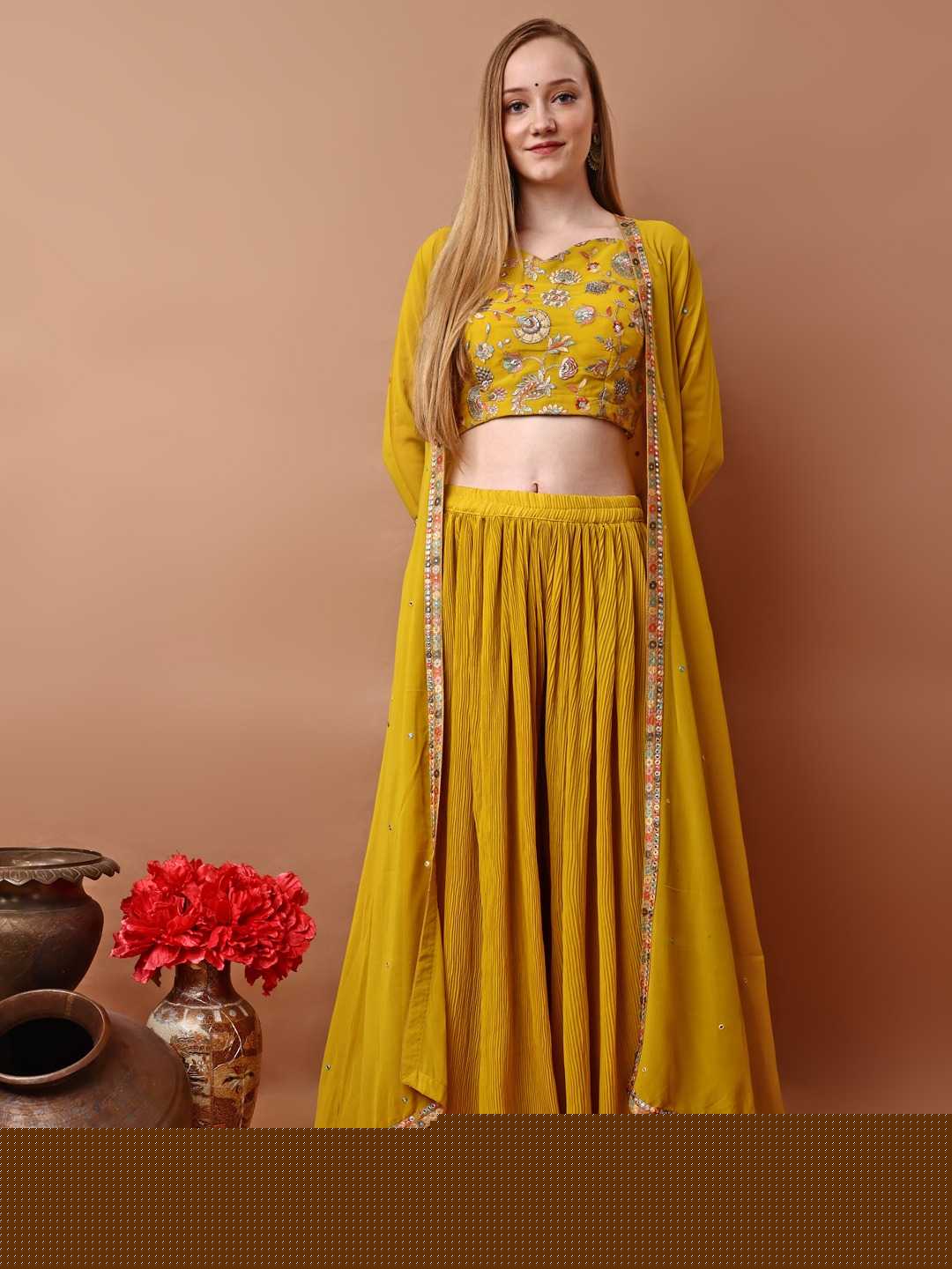 Embroidered Indo-Western Jacket Style Lehenga for Women - MYLUXURY LANE ENTERPRISE